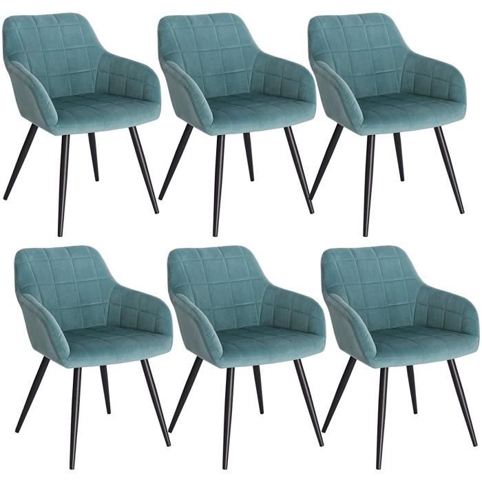 woltu 6x chaise de salle à manger,siège bien rembourré en velours, chaise de cuisine, pieds en métal, vert turc