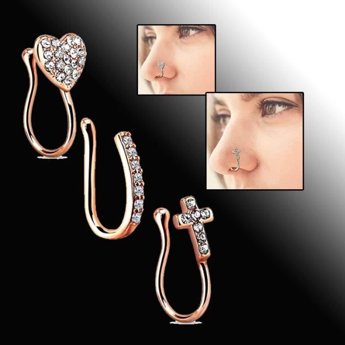 Faux Anneaux De Nez En Acier Inoxydable Incrusté CZ Faux Piercing Bijoux Faux Anneau De Nez