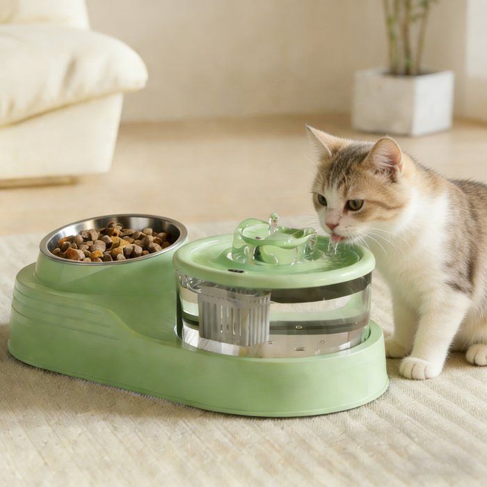 Meilleurs prix pour Fontaine à Eau pour Chat Chien, Grande Capacité, Système de Filtration, Nettoyage faciles avec Gamelle en Acier Inoxydable - Vert