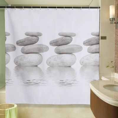 Rideau De Douche Imprimé Rivière Ensoleillée - 110x220 Cm - Polyester Imperméable - Avec Crochets - 10