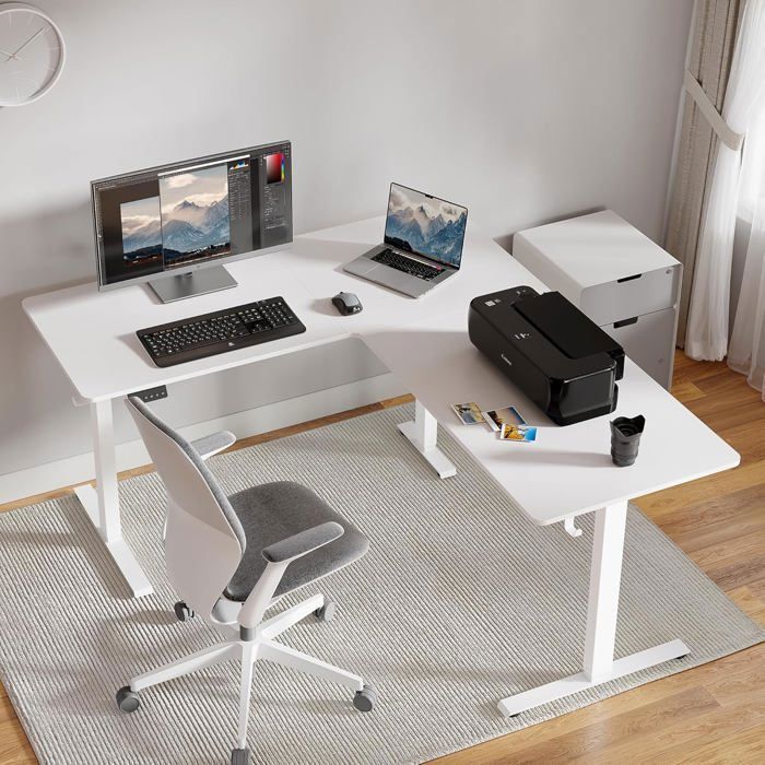 Bureau Assis-debout électrique FEZIBO – 140x70 Cm, Réglable 72-118 Cm, Ports USB, Bois FSC, Blanc - 7