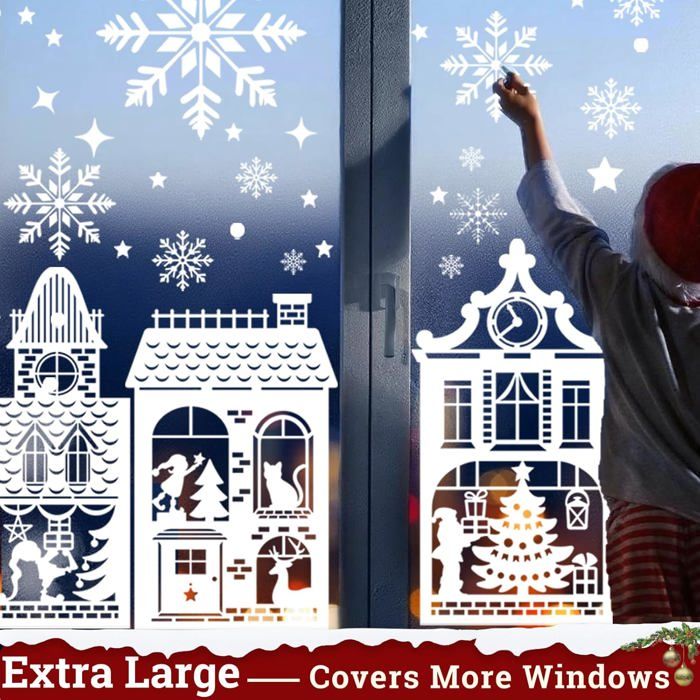 176PCS Autocollants Statiques Pour Fenêtre Noël 20 X 30cm Film Electrostatique Vitre Blanc Noël Renne Sapin Neige Stickers Décoration Amovibles Bricolage Pour Vitrine Famille (8 Feuilles