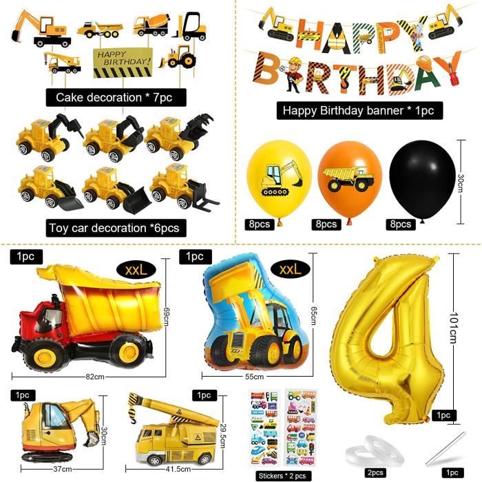 Décorations d'anniversaire Garçon, Ballon d'anniversaire Garçon de 6 ans,  Anniversaire de Chantier, Ballons d'excavatrice, Bal[372]