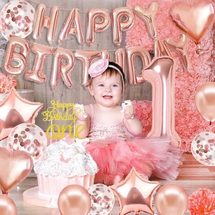 Decoration Anniversaire Fille 1 An Or Rose Arche Guirlande Ballon Anniversaire Fille Fete avec Baby Mois Banniere De Photo Banniere Cdiscount Maison