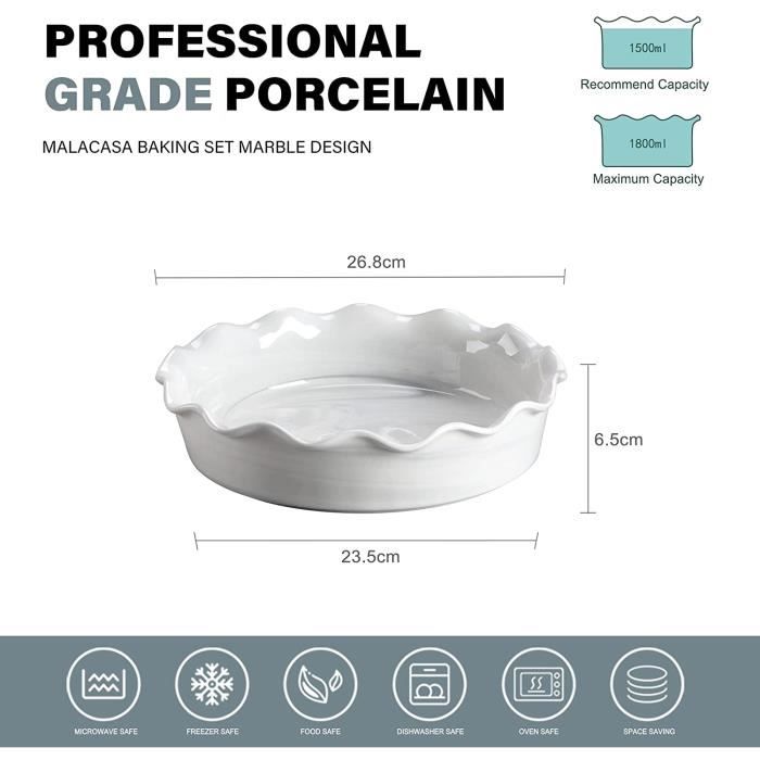 MALACASA Plat à Four Rectangulaire 15x8.5x4cm - Lot De 6 - Porcelaine Blanche Micro-ondes & Lave-vaisselle