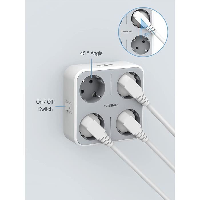 Multiprise avec Interrupteur/Parafoudre - 6 prises françaises + 4 ports USB  et 2M Câble pour la Maison et au Bureau - Cdiscount Bricolage