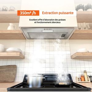Hotte Encastrable 52 Cm BELDEKO - 335 M³/h - Noir Verre/ Acier - Recyclage Ou Evacuation