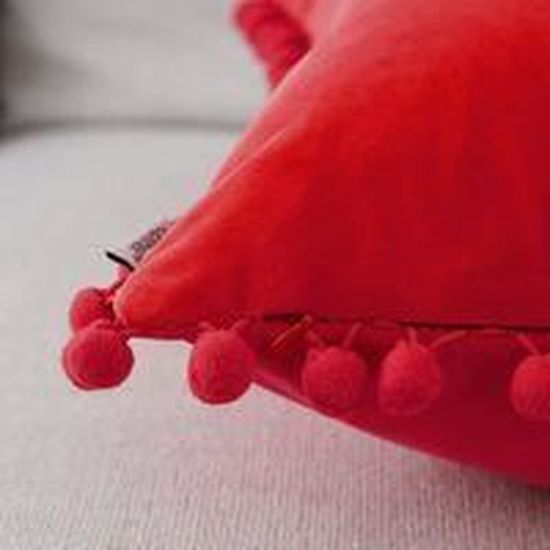 Housse De Coussin Noël Velours Imprimé Léopard Rouge Vin - 45x45 Cm - Avec Pampilles