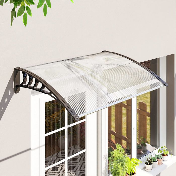 Auvent Porte Entrée 200x80cm Polycarbonate Avec Gouttière - Protection Pluie UV Neige
