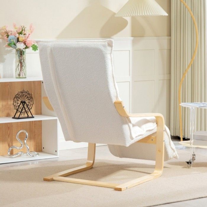 Costway – Fauteuil relax scandinave avec repose-pieds pliable – Tissu sherpa doux – Poche de rangement latérale – Capacité 136 kg – Design moderne gris