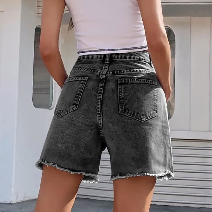 short femme en jean aspect use gris shorts femme