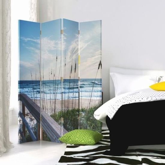 Fine Asianliving Paravent Intérieur L120xH180cm - Séparateur De Pièces Amovible Japonais Oriental Chinois Avec Toile Imprimée Deco Des Deux Côtés