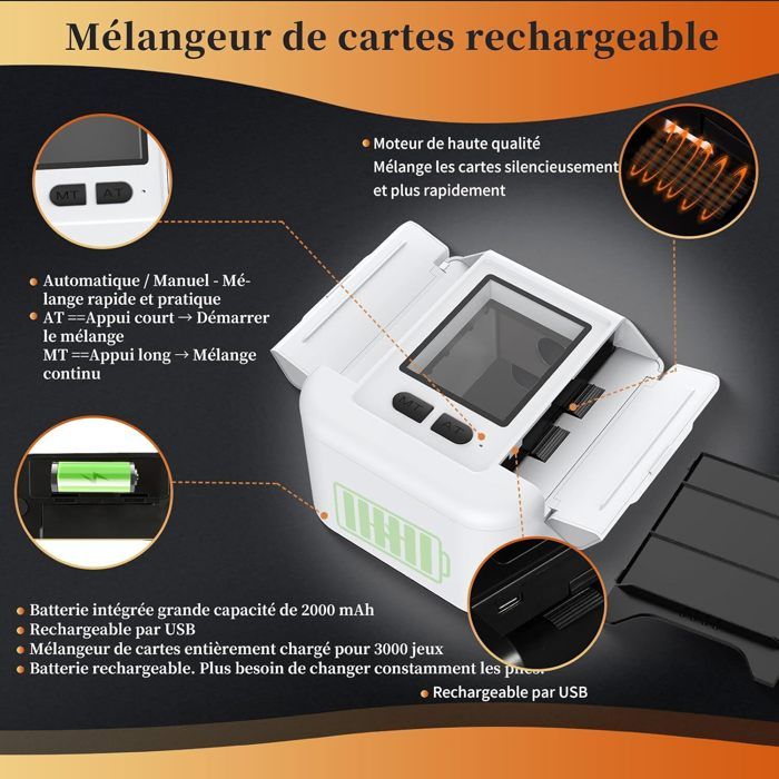Mélangeur de Cartes Automatique Upgrade - 2600mAh Rechargeable - Arrêt Automatique