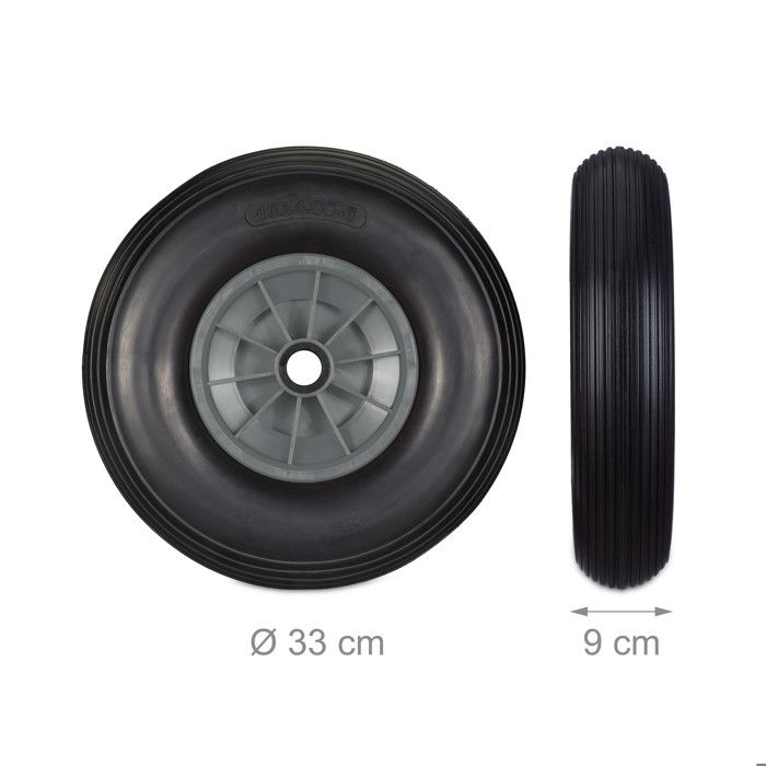 Roue De Brouette Increvable 4.00-6 Caoutchouc PU - 330 Mm - Charge 100 Kg - 3 Adaptateurs Essieu - Rechange Jardin Chariot