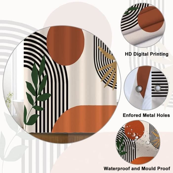 Rideau De Douche Boho 180X240, Mid Century Abstrait Montagne Soleil