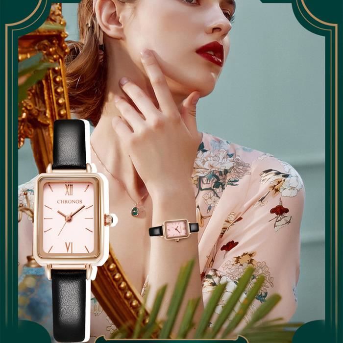 Montre femme 2021 cadran octogonal bracelet en cuir tanche table