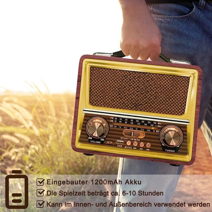 Radio Portables, Radio Vintage Bluetooth Fm-Am Sw, Radio Bluetooth Vintage  Classic Design En Bois Support Usb-Tf, Radio Porta[X30] - Cdiscount TV Son  Photo
