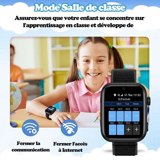 Montre Connectée Enfant 4G GPS - Appel Vidéo, Chat Familial, Mode Classe - Cadeau 5-12 Ans - Noir - 5