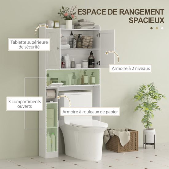 Meuble De Salle De Bain HOMCOM à Fixer Au Mur – 61x20x84 Cm, Blanc, 2 Portes, étagères Réglables - 8