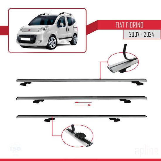 Barres De Toit Transversales Aluminium Noir Pour Fiat Fiorino/Qubo 2008-2019 - Pour Rails Surélevés, Charge 75 Kg