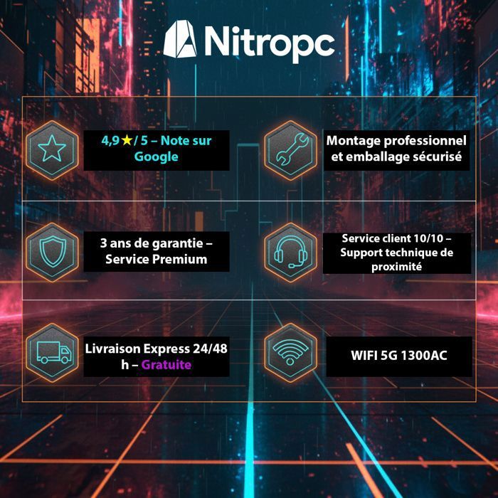 PC Gaming NitroPC Pack Diamond – Intel I7 12700K, RTX 5060 8Go, RAM 32Go, SSD 2To, écran 27” Incurvé 240Hz, Windows 11