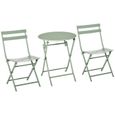 Salon de jardin bistro pliable - table ronde Ø 60 cm avec 2 chaises pliantes - métal thermolaqué vert d'eau-0