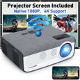 Projecteur Bluetooth Wi-Fi Native 1080P HD Support 4K Vidéoprojecteur avec écran 8000 lumens Écran 300 pouces Projecteur extérieur-0
