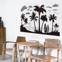 Autocollants muraux de plage, cocotiers, mouettes, autocollants muraux , décoration murale tropicale
