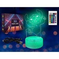 Lampe Stitch 3D,16 Changer Couleurs with Télécommandes LED Veilleuse,Anniversaires Pâques Noël pour Enfants Garçons Filles Cadeau(C)