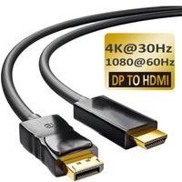 DP au câble HDMI 4K Meilleur câble adaptateur HDMI vers Displayport 4K 60Hz, 2021 P 1080Hz, convertisseur DP
