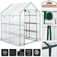 Serre de jardin avec bâche polyéthylène blanc transparent 195x143x143cm serre 2 m² 4 fenêtres légumes fruits semis porte