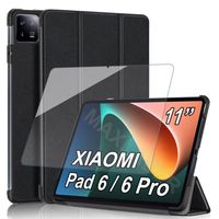 avec Film Verre Trempé 9H, Housse Tablette Xiaomi Pad 6 11"/ Pad 6 Pro, Protection Antichocs Cuir PU avec Fermeture Magnétique, Noir