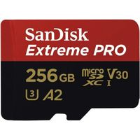 Carte Mémoire microSDXC SanDisk Extreme PRO 256 Go + Adaptateur SD avec Performances Applicatives A2 jusqu'à 170 Mo/s, Classe 10, U3