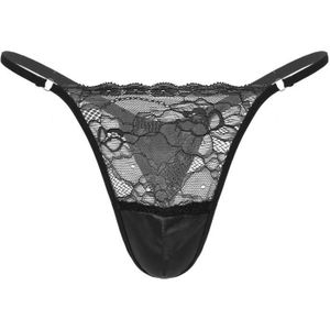 STRING - TANGA YOOJIA Sexy String Homme Sissy Lingerie Dentelle G-String T-Back Tanga Gay Sous-vêtement Slip Underpants M-XXL