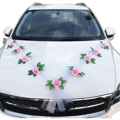 Decoration capot de voiture avec fleurs - roses pêche en forme de
