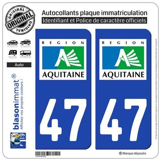 2 Adesivi Per Targa Auto Nuova-Aquitania Dipartimento 24 | Adesivi In Vinile Lucido 9,7x4,6 Cm | Conformi Alle Norme | Fabbricati In Francia