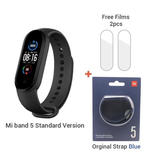 Montre connectée,Xiaomi Mi Band 5 Bracelet intelligent 1.1 "AMOLED écran 24h fréquence cardiaque moniteur - Type Basic orginal blue