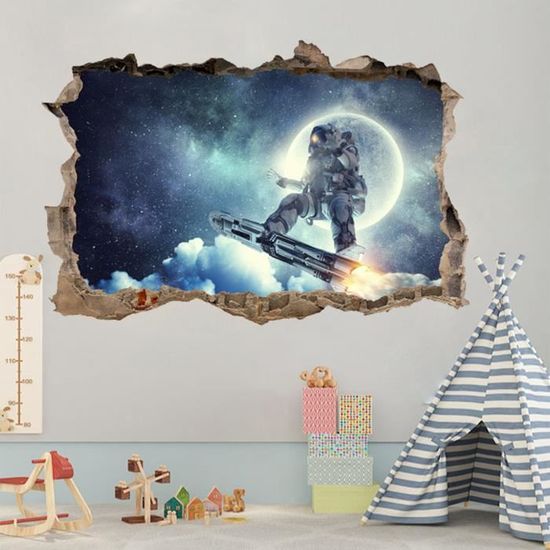 Stickers Muraux Astronaute Enfant - Lot Décoration Chambre Bébé Garçon Fille 30x90cm