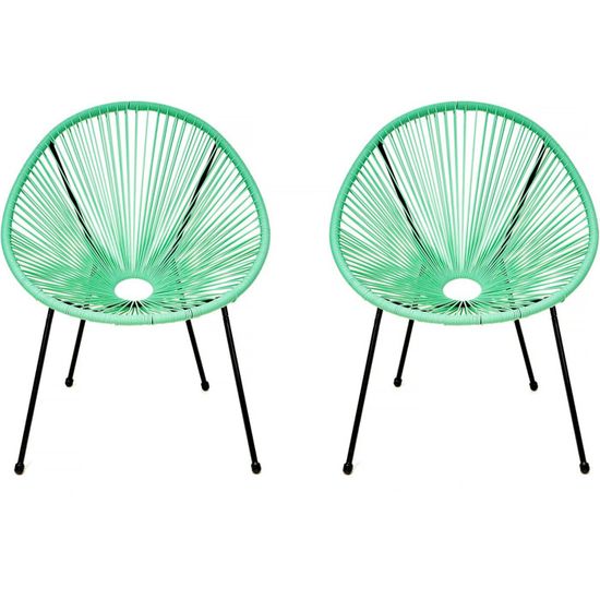 Lot De 2 Fauteuils De Jardin Ania Style Acapulco - Vert - Résistants Aux Intempéries - Poids Max 120 Kg