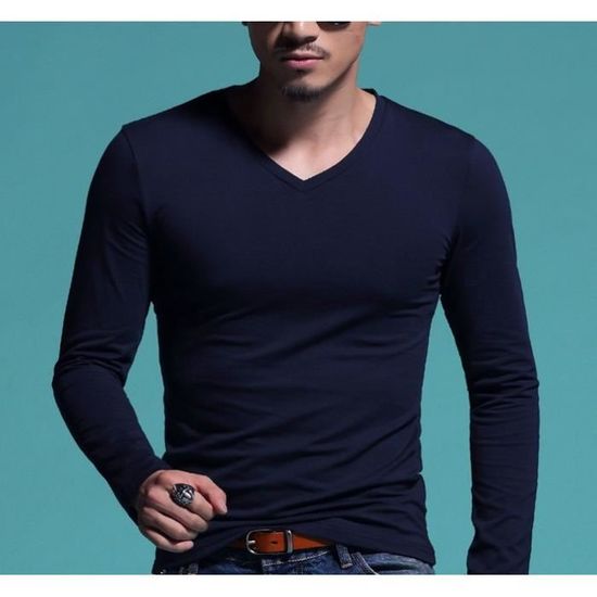 t shirt manche longue col v homme