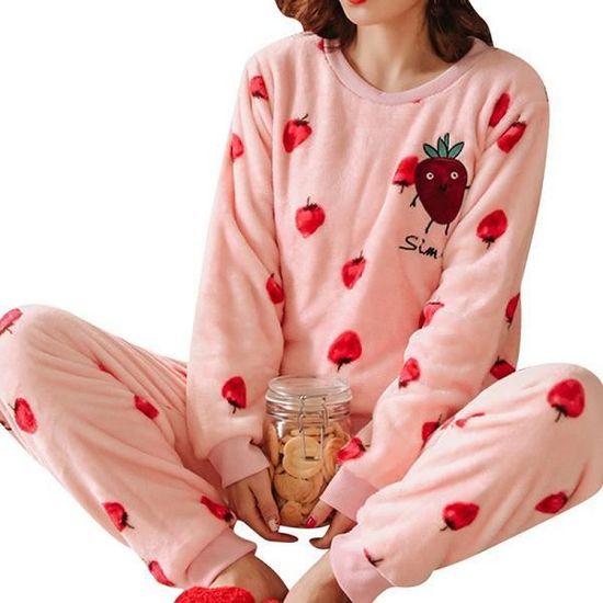 Pyjama Flanelle Femme - Pantalon Chaud Dessin Animé Kawaii - Hiver Maison Décontracté