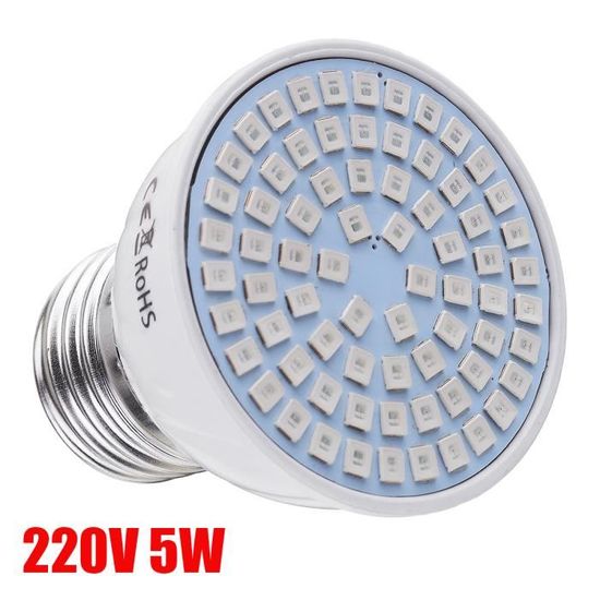 5W 220V E27 LED Plante Culture Croissance Lampe Ampoule Horticole Spectrum 72LEDs