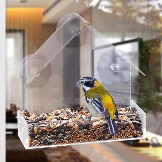 Acrylique Transparent Nichoir Mangeoire à Oiseaux FenêTre Plateau de Visualisation Mangeoire à Eau pour Animaux de Compagnie