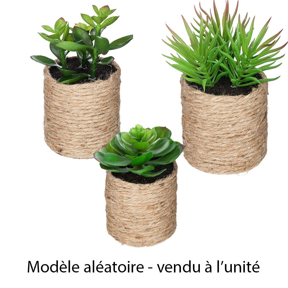 Plante verte etnik artificielle- Pot en corde - Modèle aléatoire