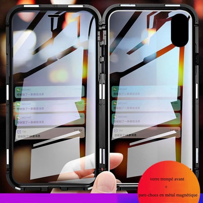 Magnétique Adsorption Coque Pour iPhone XR Bumper Noir +Transparent Devant Dos En Verre Trempé Bumper