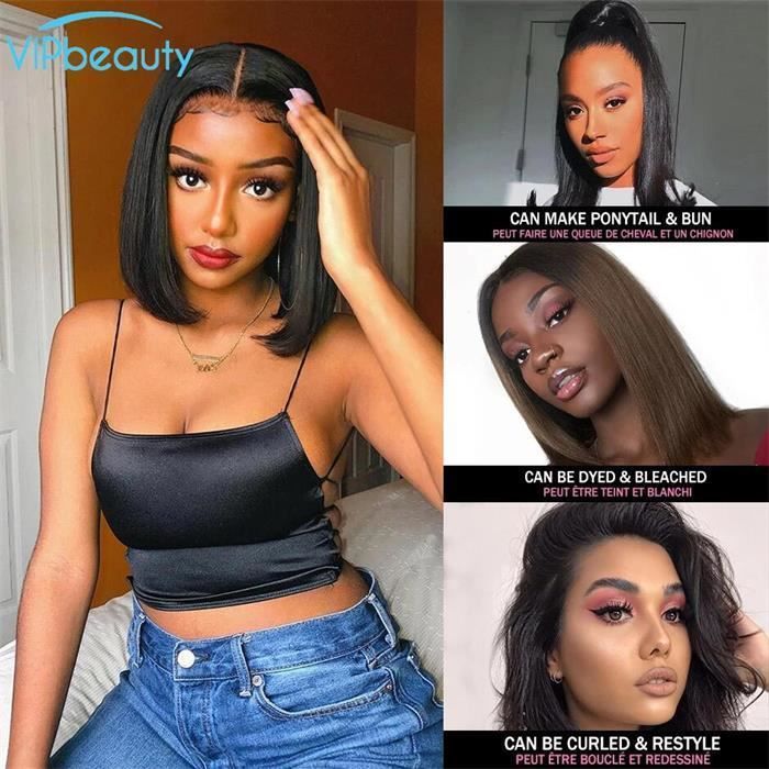 14- Perruque Cheveux Nautrel Lace Frontal Coupe Carré Femme Lisse Perruque Brésilien Lace Frontale VIPbeauty Hair 35cm