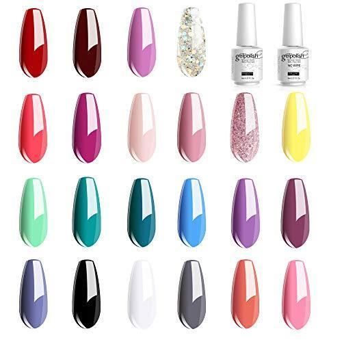 Vishine Lot de Vernis Gel Semi-Permanent (22 couleurs + Base Coat & Top Coat) Vernis à Ongles Gel UV LED Soak Off 24 Flacon 8ml Cade