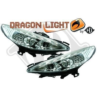 4226285 , Paire de Feux Phares Daylight LED chrome pour PEUGEOT 207 de 2006 a 2012