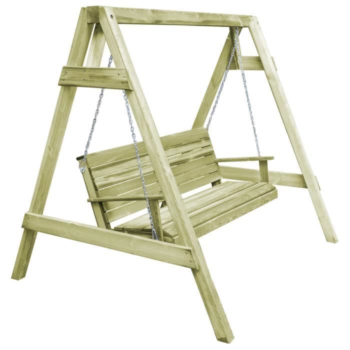 Balancelle Balançoire de jardin Bois de pin imprégné FSC 215x171x180 cm