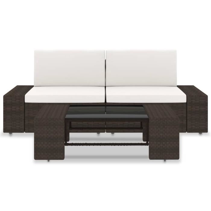 Salon de jardin 3 pcs - Meuble de jardin Ensemble repas de jardin Résine tressée Marron